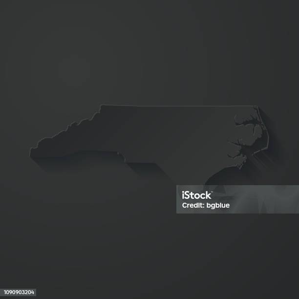 North Carolina Map With Paper Cut Effect On Black Background Stock Illustration - Download Image Now