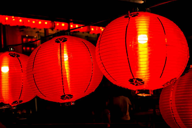 istock red Chinese lantern with the Chinese character Blessings written 1090912382