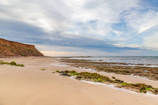 The sandy beach at Compton Bay on the Isle of Wight, in early morning