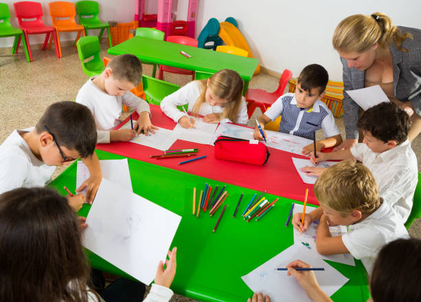 istock Female teacher and pupils working in classroom 1090922464