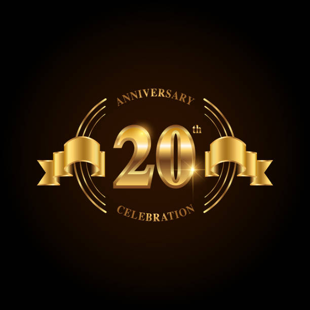 istock 20 years anniversary celebration logotype. Golden anniversary emblem with ribbon. Design for booklet, leaflet, magazine, brochure, poster, web, invitation or greeting card. Vector illustration. 1090922496