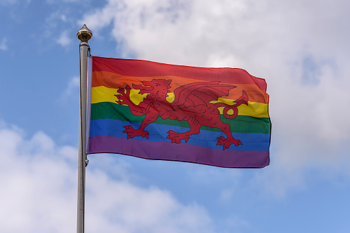 The Welsh flag, rainbow colored, to support the LGBTQ community. The Wales flag had a red dragon on it, and it supports Gay Pride