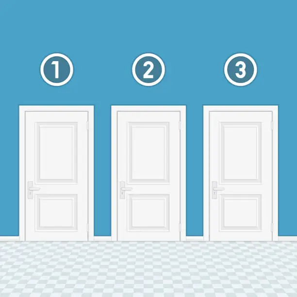 Vector illustration of Three doors with numbers.