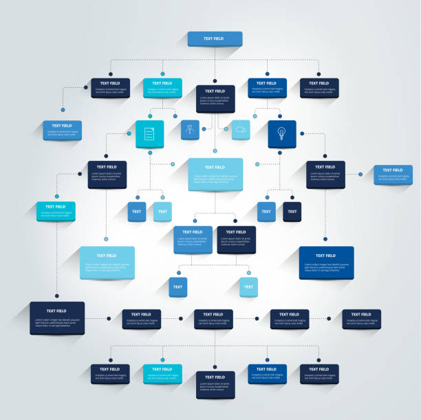 illustrazioni stock, clip art, cartoni animati e icone di tendenza di diagramma di flusso infografico. schema di ombre colorate. - organization chart