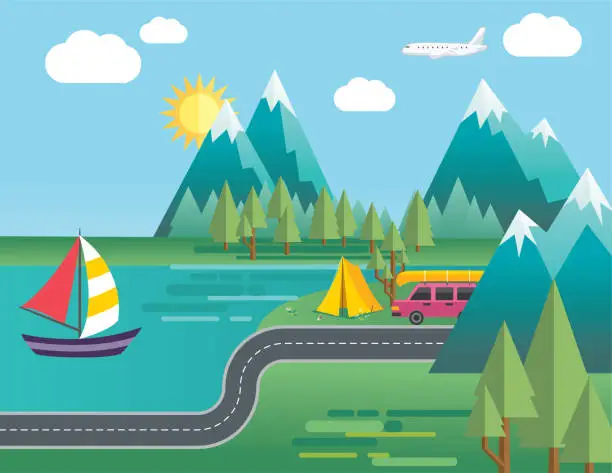 Vector illustration of Landscape Infographic - People Travelling To Their vacation Destinations
