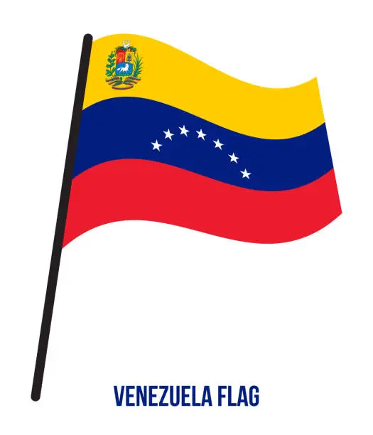 Vector illustration of Venezuela Flag Waving Vector Illustration on White Background. Venezuela National Flag.