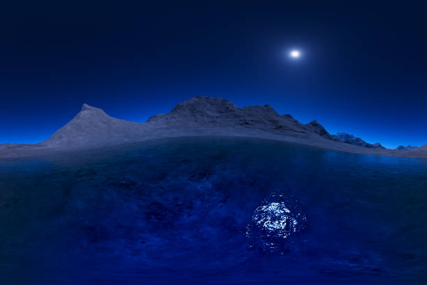 istock Curved night mountains at full moon landscape with reflections background 1090939070