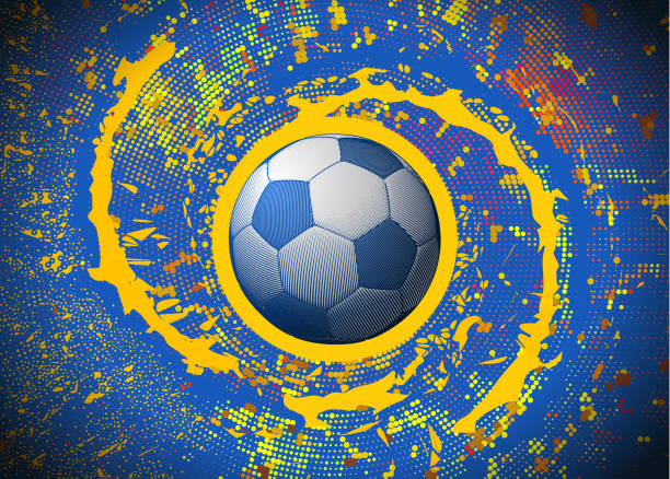 istock Engraving soccer ball spinning on colorful digital graphic BG 1090941868