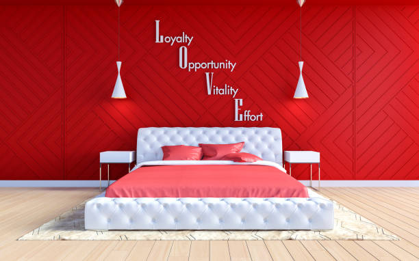 istock Modern bedroom interior in Valentine theme color with text on wall, 3D Rendering 1090942404