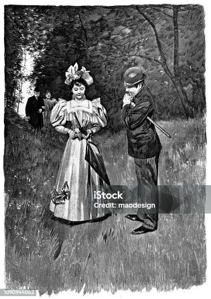 Couple In Love In The Park 1896 Stock Illustration - Download Image Now - 1895, 19th Century, 2018