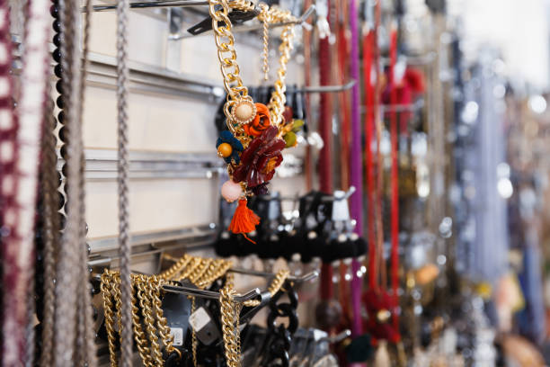 istock Lot of nice colored earrings on the stand 1090947040