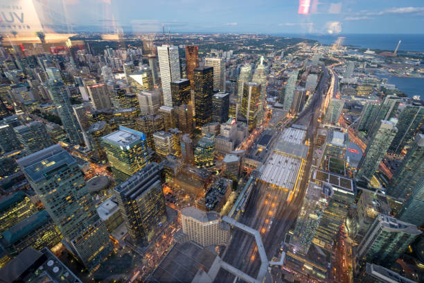 Dusk time view of Toronto downton from the CN tower. stock photo