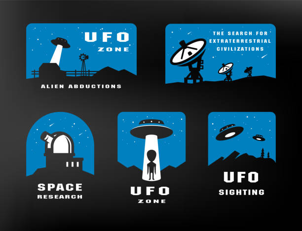 ilustrações, clipart, desenhos animados e ícones de pesquisas de ufologia e espaço. emblema, logotipo. vector. - ufology