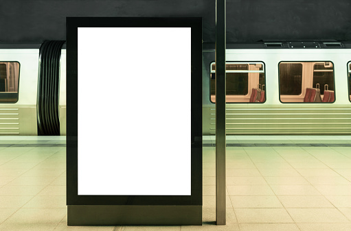 illuminated digital billboard in underground train station mockup