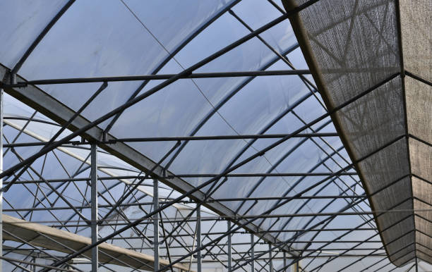 istock Amazing interior view of steel roof structure 1090987856