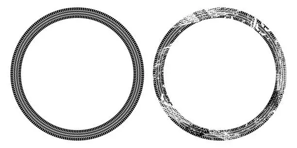 Vector illustration of Round frame of car tire tracks isolated on white background, vector background