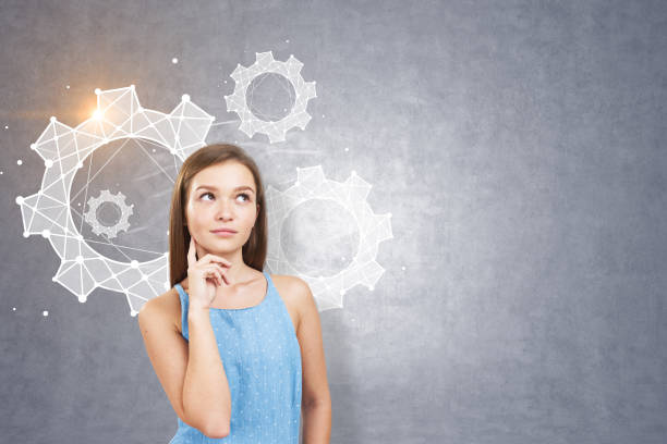 istock Teen girl thinking process, gears and analysis 1090990436