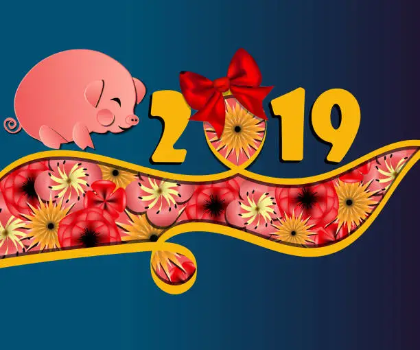 Vector illustration of Chinese New Year 2019 greeting card template