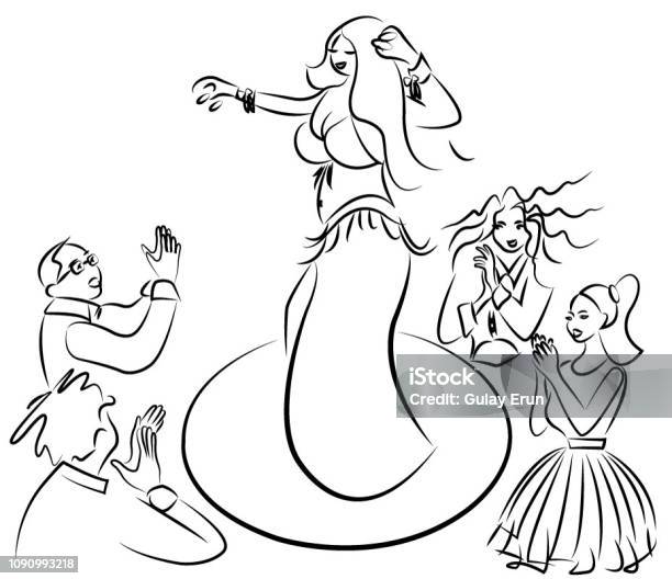 Turkish Belly Dancer And People Having Fun Illustration Vector Stock Illustration - Download Image Now