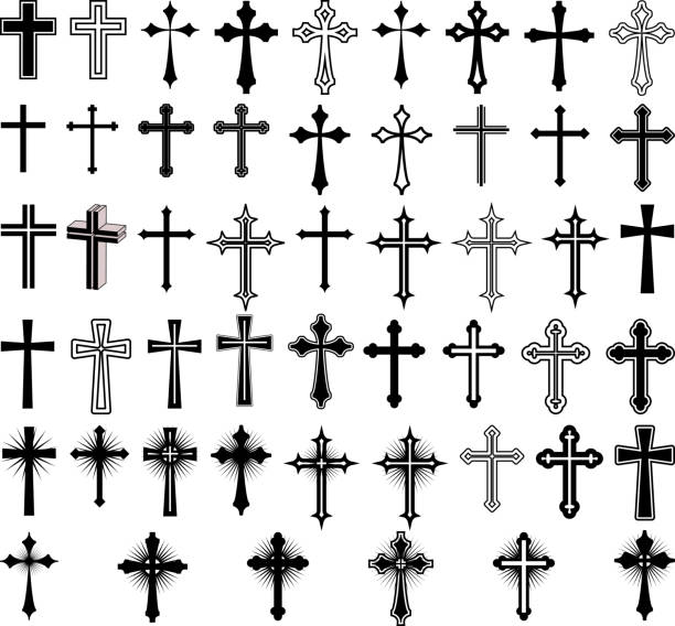 ilustraciones, imágenes clip art, dibujos animados e iconos de stock de las cruces - crucifix