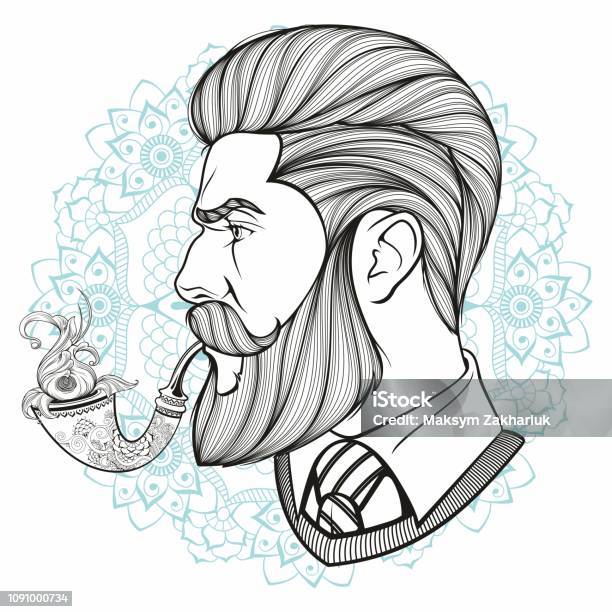 Bearded Man With Pipe Stock Illustration - Download Image Now - Beard,  Tattoo, Barber - iStock