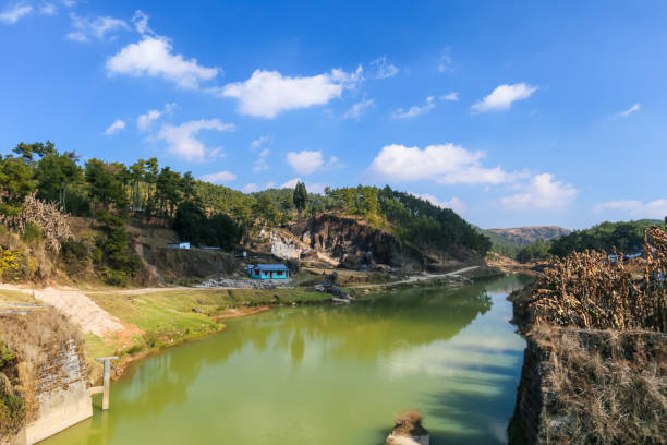 istock The canal through the forest and clear sky 1091008020