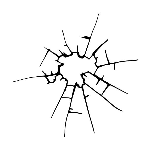 Broken glass, cracks, bullet marks on glass. Broken glass, cracks, bullet marks on glass mirror object patterns stock illustrations