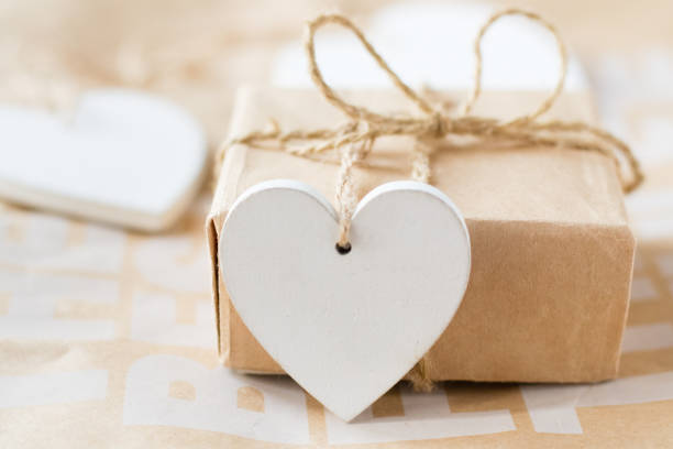 istock Gift box with wooden white heart 1091011138