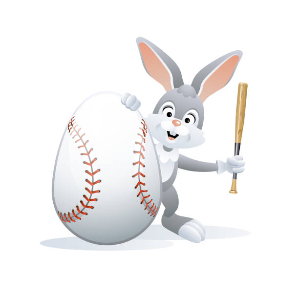 пасхальная спортивная поздравительная открытка. бейсбол. - characters sport animal baseballs stock illustrations