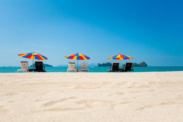Sunny Tanjung Rhu beach on tropical Langkawi island in Malaysia. Beautiful nature of south east asia.