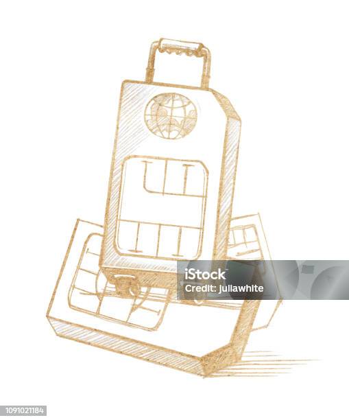 Simcard In The Form Of A Suitcase On Wheels As A Symbol Of Distant Travels Stock Illustration - Download Image Now