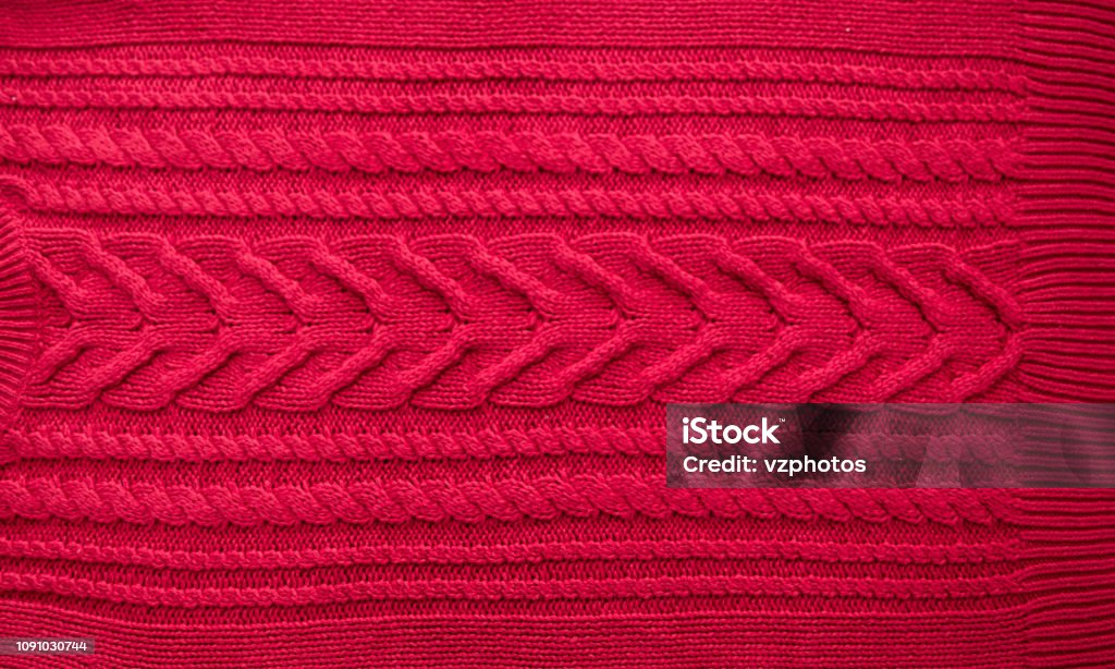 Red Wool Pattern Red Knitted Pattern Wool Sweater Texture Close Up Handmade Red Knitting ...