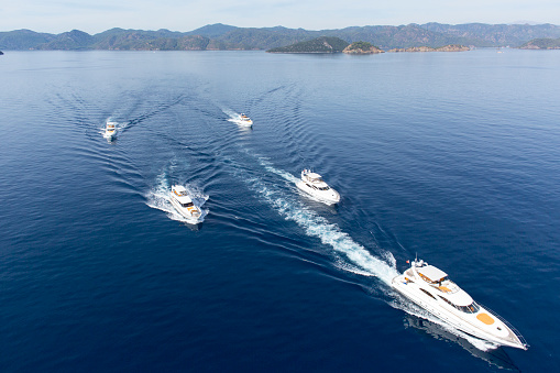 Aerial View of the luxury Yachts on the sea