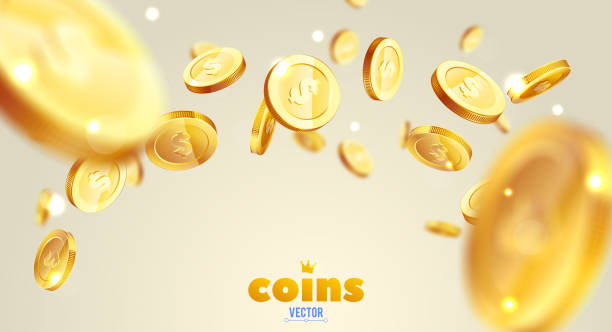 Realistic Gold coins explosion. Isolated on white background. Realistic Gold coins explosion. Isolated on white background. money rain stock illustrations