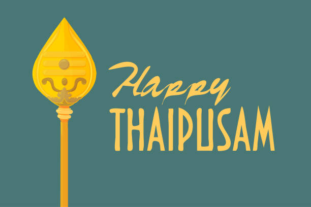 ilustrações de stock, clip art, desenhos animados e ícones de vector illustration for tamil community: happy thaipusam greeting card, banner or icon. murugan vel spear and text happy thaipusam. - thaipusam kavadi
