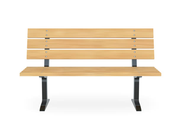 realistische hölzerne parkbank. vorderansicht-vektor-illustration. - bench stock-grafiken, -clipart, -cartoons und -symbole