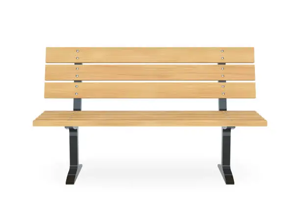 Vector illustration of Realistic wooden park bench. Front view vector illustration.