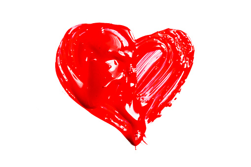Painting of red heart isolated on white background