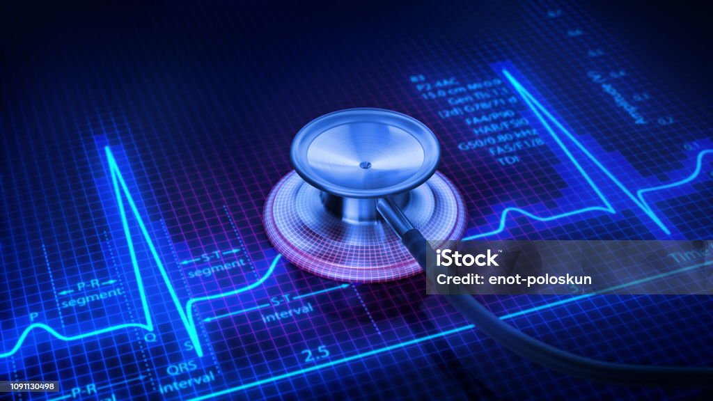 Pulse trace and Stethoscope 3d Stethoscope on the Pulse trace Healthcare And Medicine Stock Photo