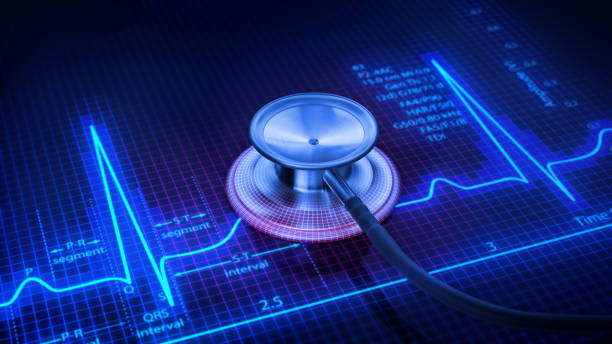 pulse trace and stethoscope - medical equipment stethoscope blue healthcare and medicine imagens e fotografias de stock