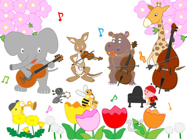 animal concert Concert of animals and insects held in spring. japanese ladybug stock illustrations