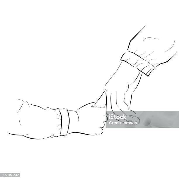 Outline Hand Draw Sketch Adult Hand And Baby Hand Stock Illustration - Download Image Now - Child, Hand, Mother