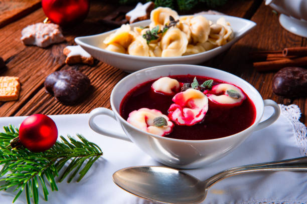 istock Christmas beetroot soup- borscht with small dumplings 1091167034