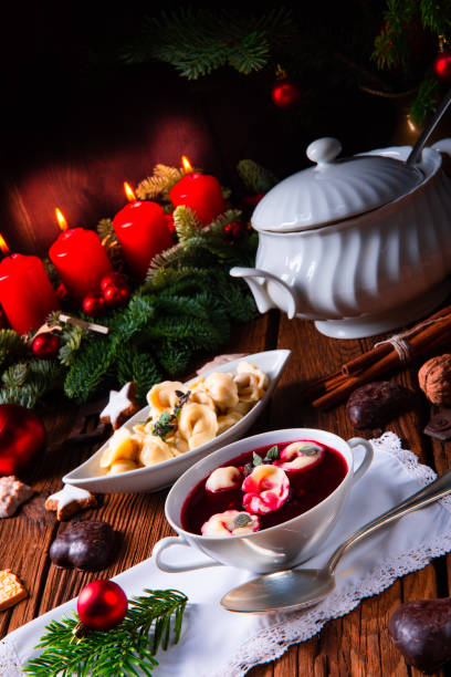 istock Christmas beetroot soup- borscht with small dumplings 1091167056