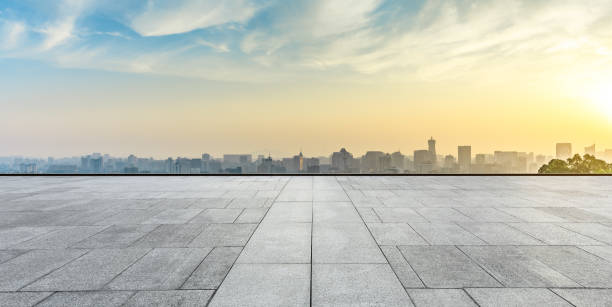istock Panoramic city skyline and buildings with empty square floor 1091167284