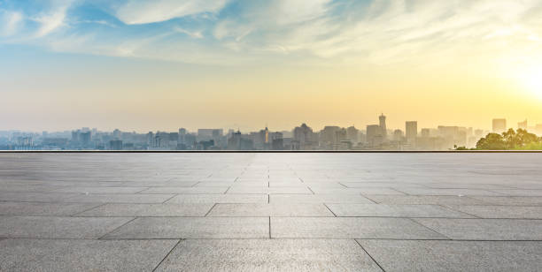 istock Panoramic city skyline and buildings with empty square floor 1091167286