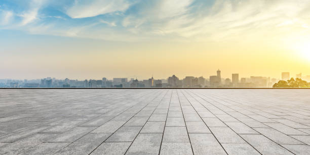 istock Panoramic city skyline and buildings with empty square floor 1091167304