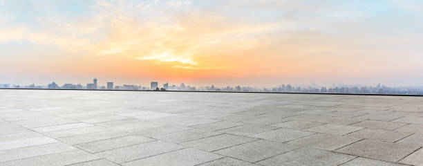 istock Panoramic city skyline and buildings with empty square floor 1091167342