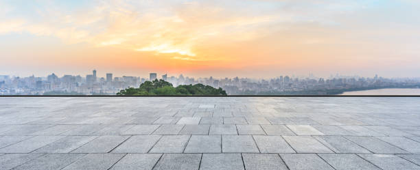 istock Panoramic city skyline and buildings with empty square floor 1091167346