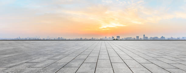 istock Panoramic city skyline and buildings with empty square floor 1091167348